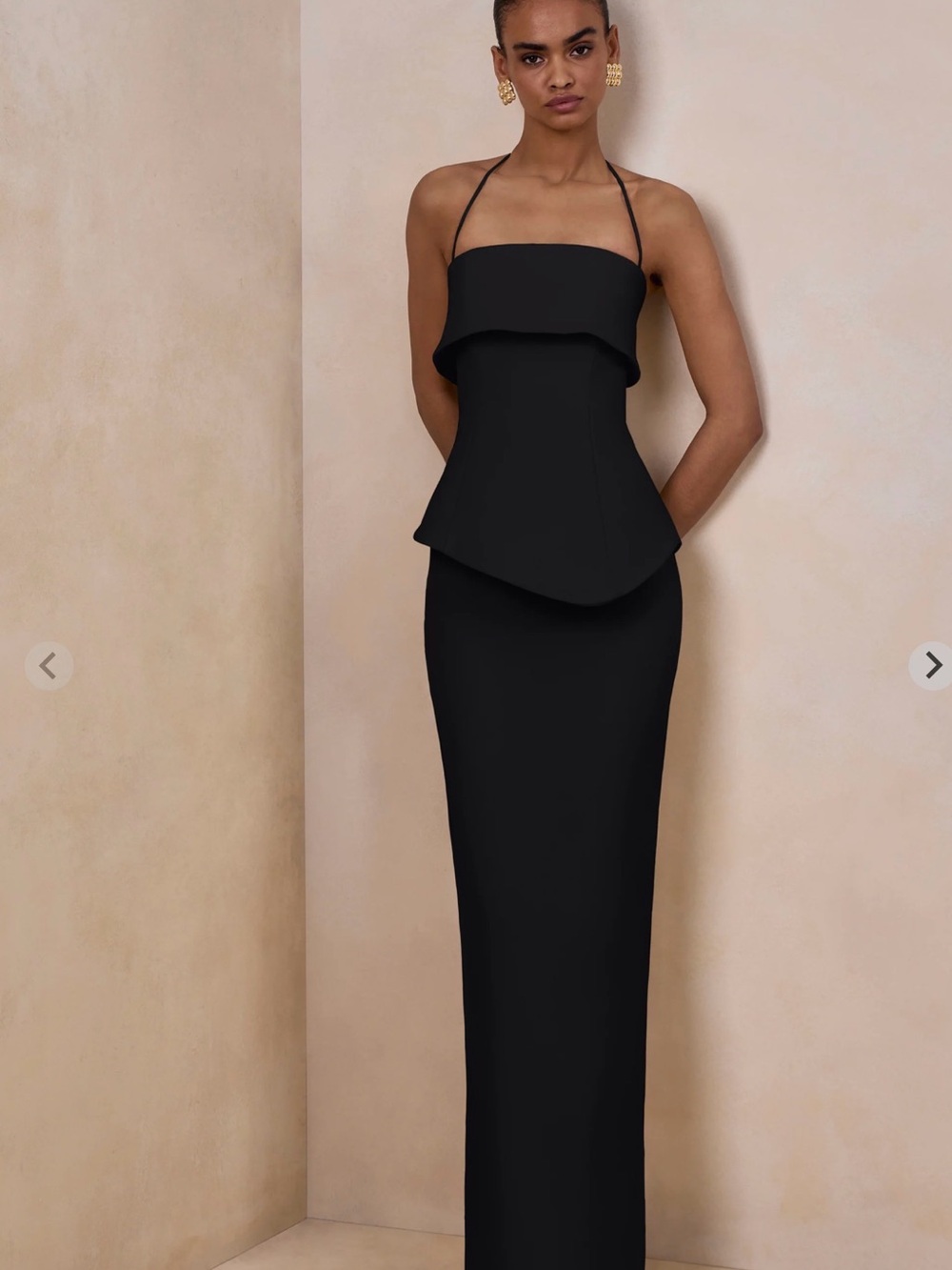 Club L London Black Halter Peplum Maxi Dress